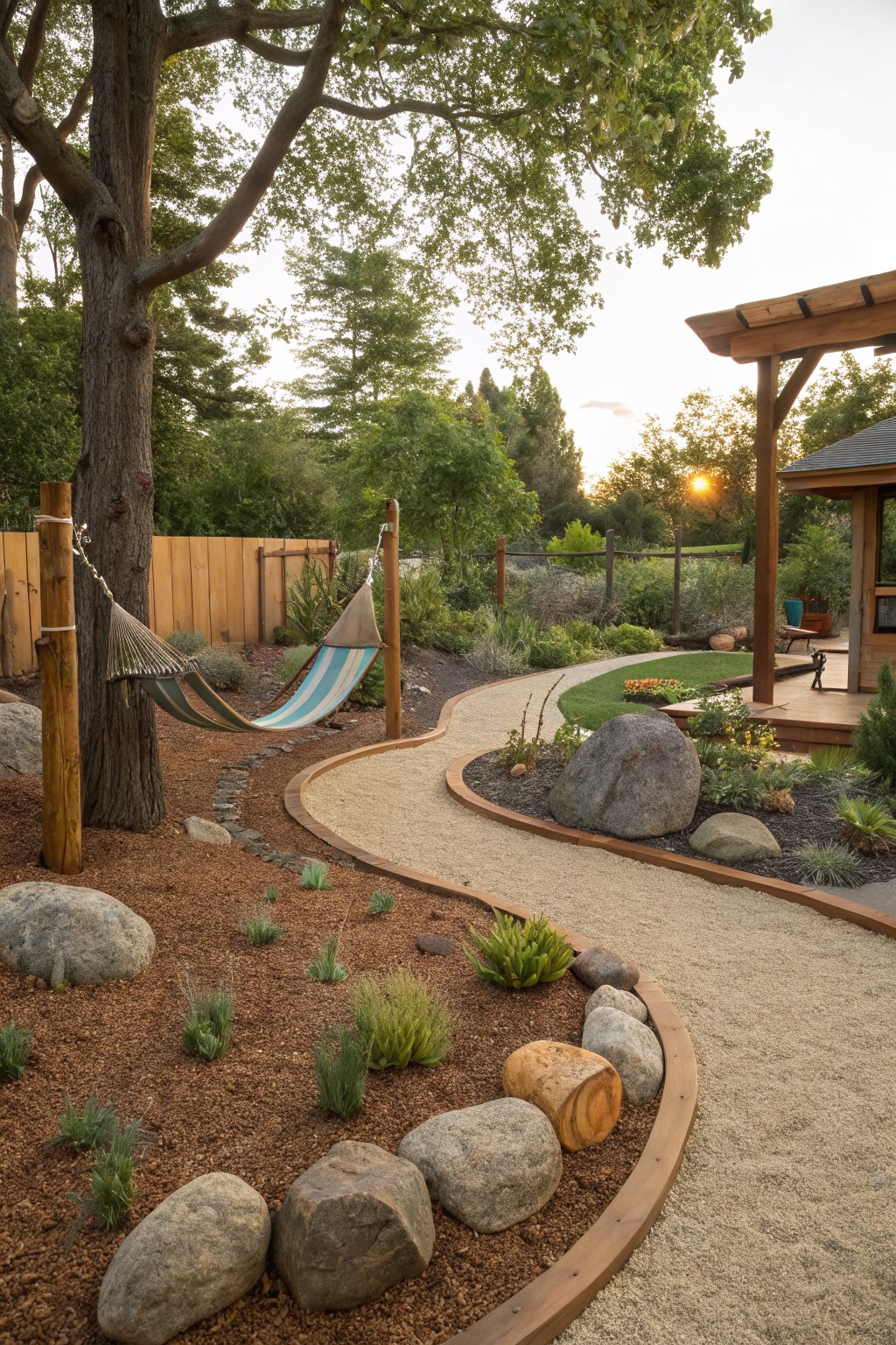 Curved Gravel Paths with Wood Edging
