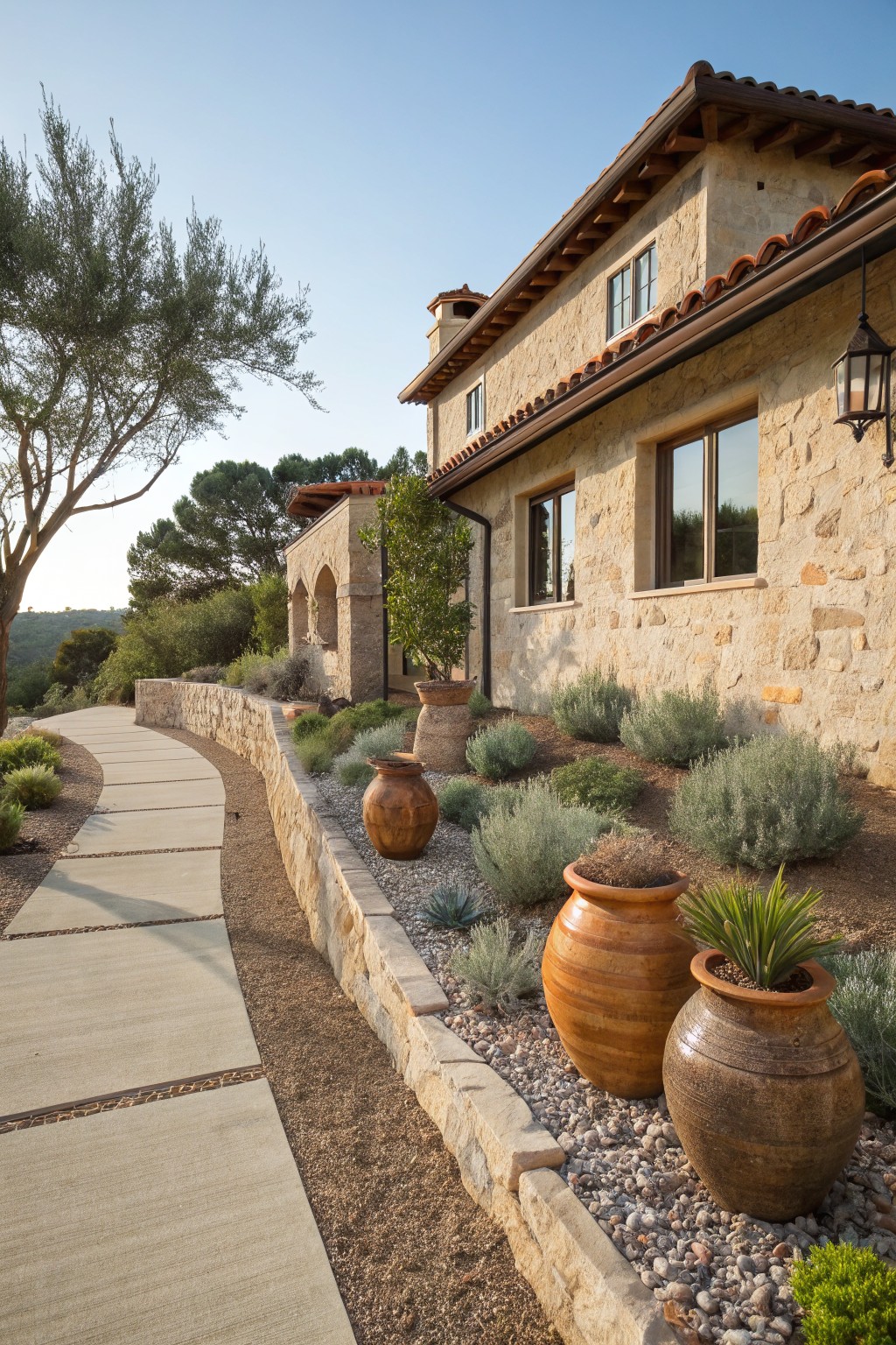 Terracotta Pots in Gravel Beds