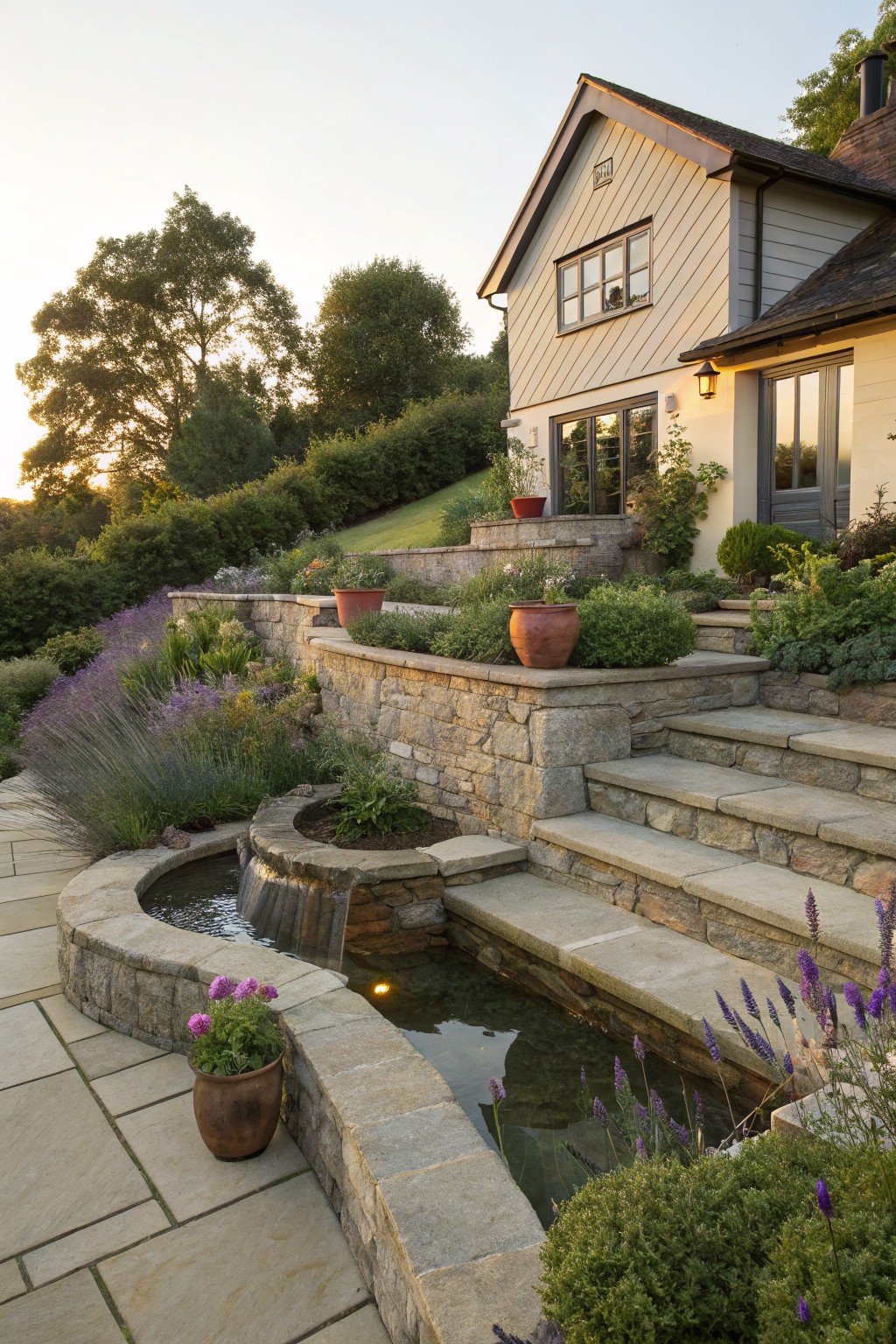 Stone Terraces for Sloped Front Yards