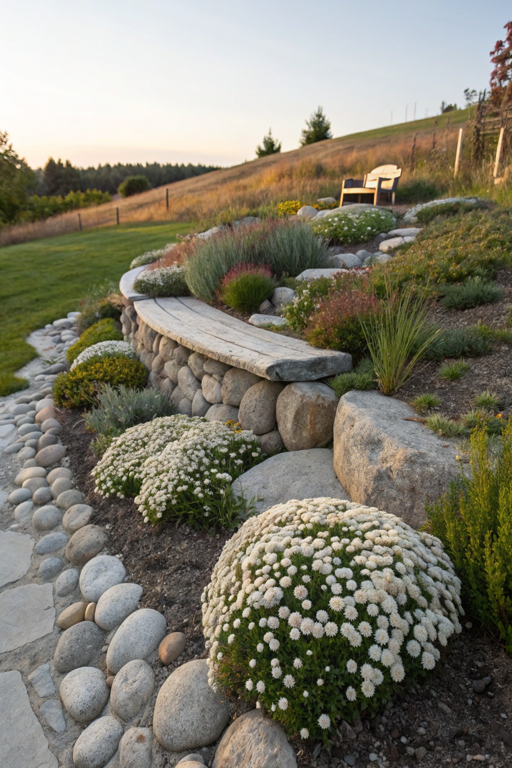 Chrysanthemums in Stone Retaining Walls