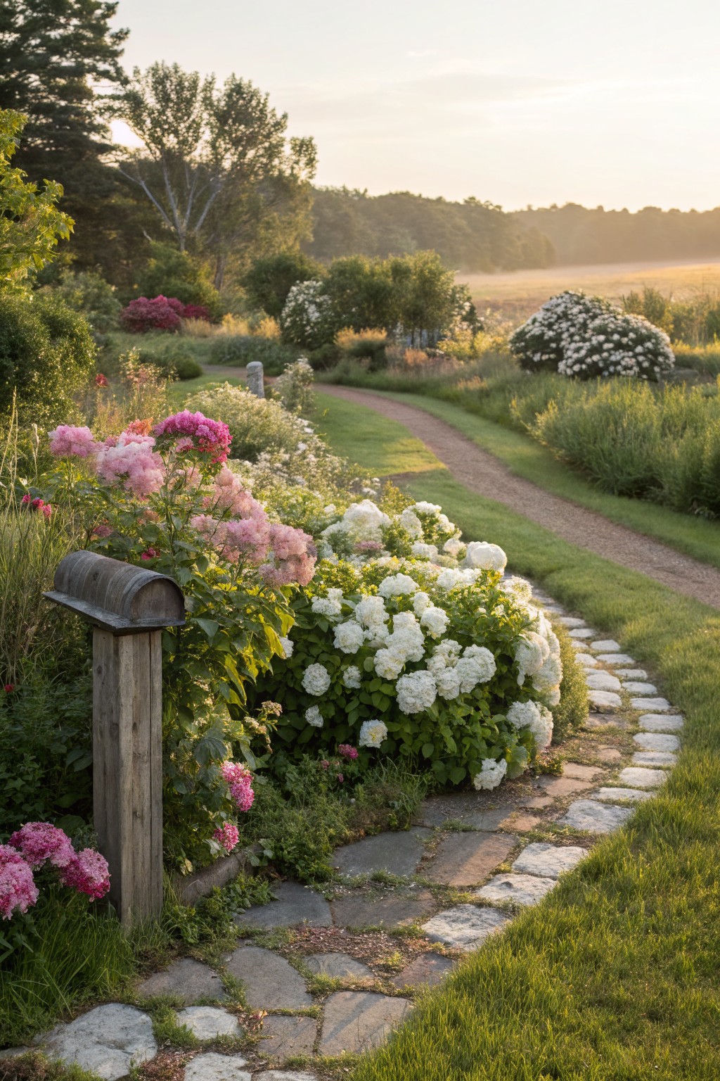 Garden Paths Lined with Hydrangeas