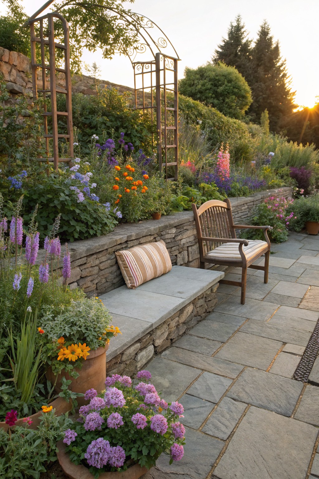 Colorful Flowers Over Stone Walls
