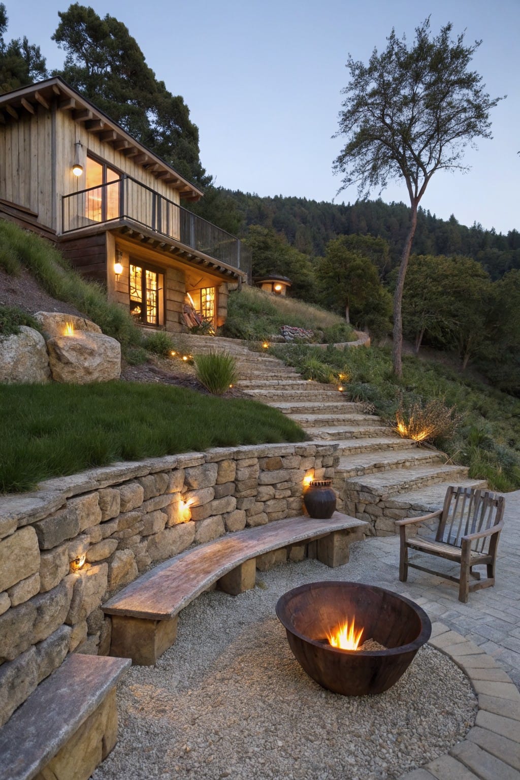 Built-In Stone Benches Around the Fire Pit