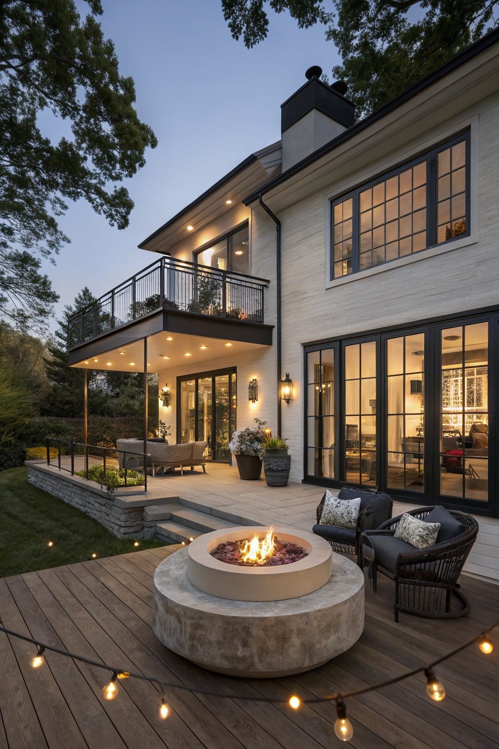 Wood Deck Fire Pit Setup