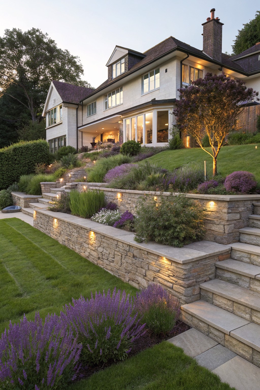 Terraced Lavender Beds on Stone Retaining Walls