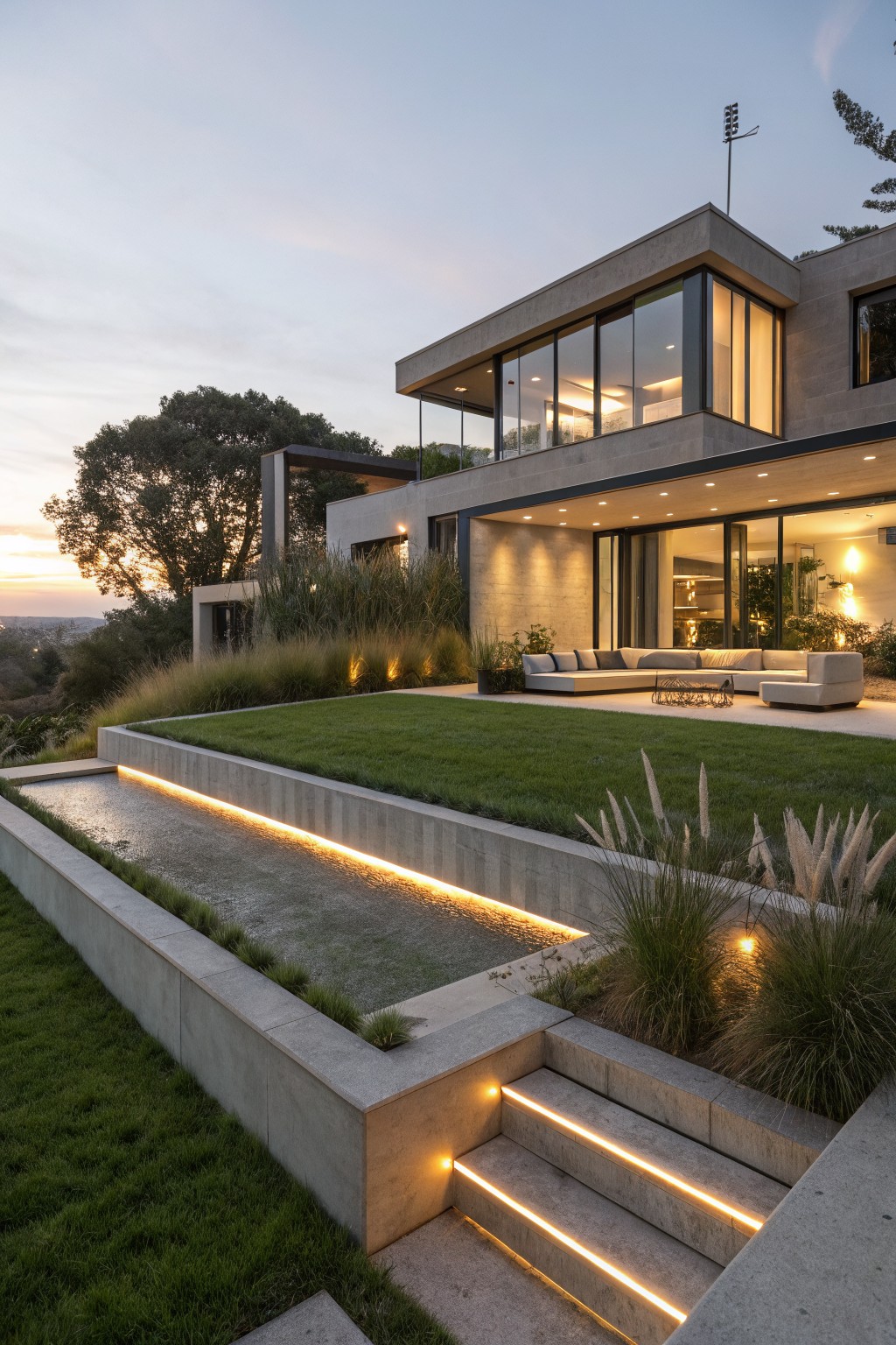 Terraced Backyard with Artificial Grass