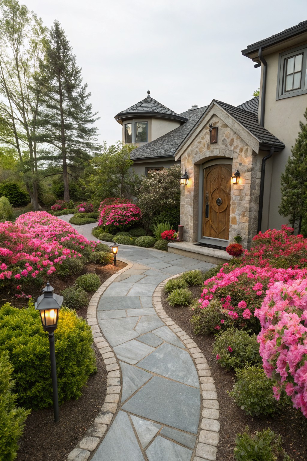 Curved Path Lined with Azalea Beds