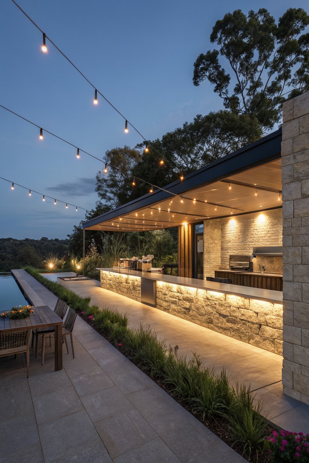 Outdoor Kitchens with Built-In Lighting