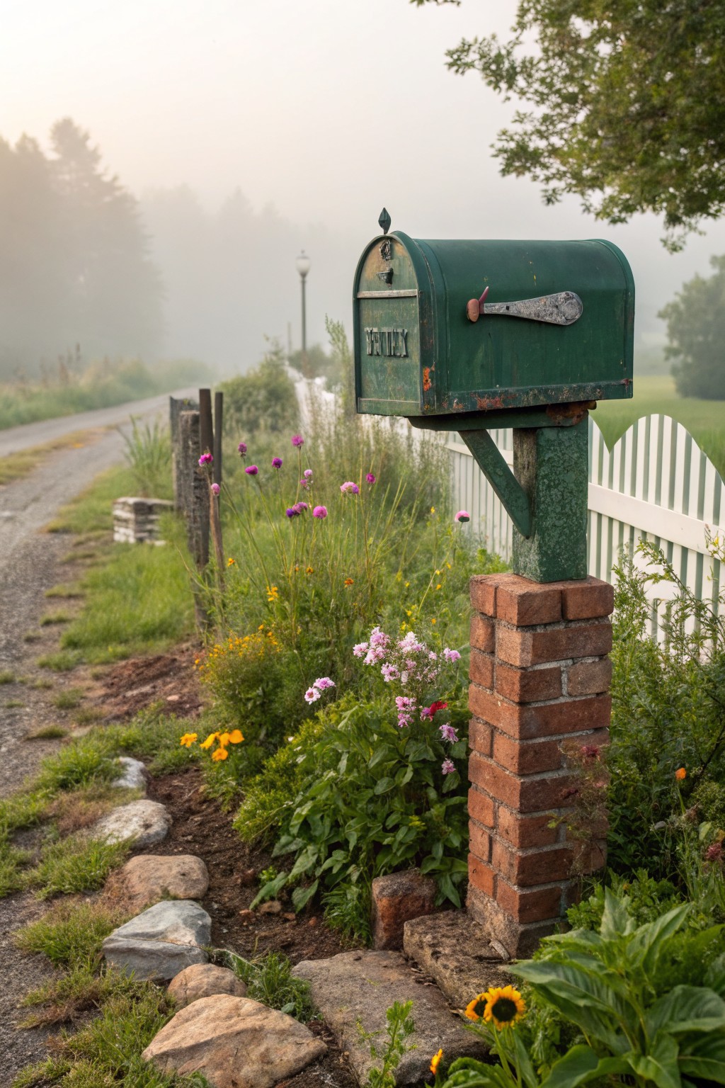 Rusty green mailbox labeled 
