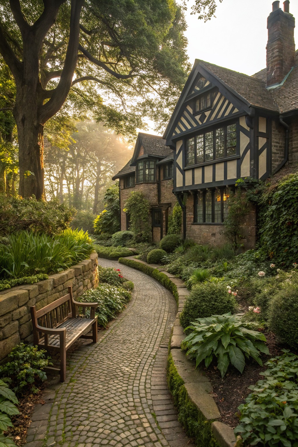 Curved Cobblestone Paths in Front Gardens