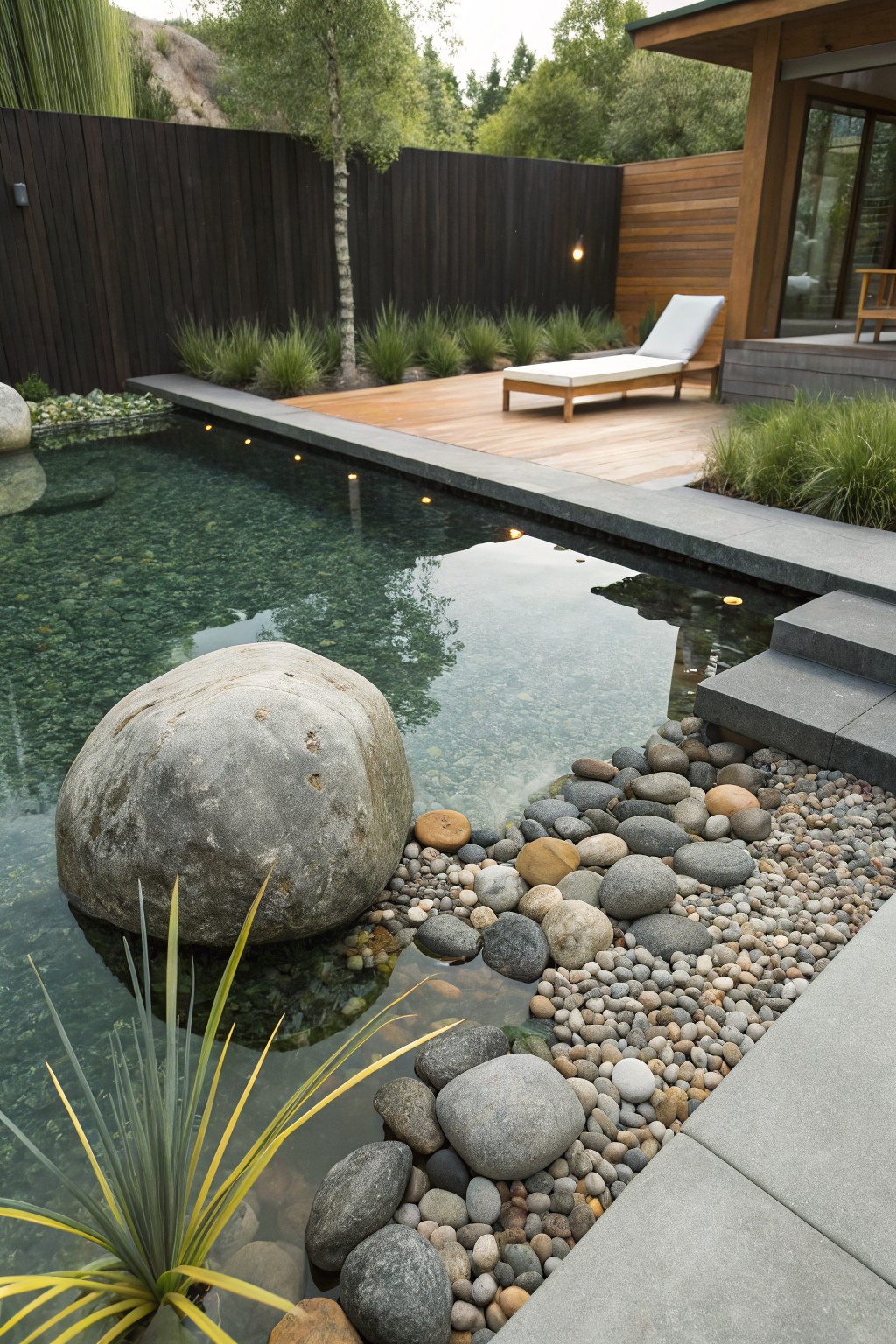 Pond Edged with Boulders and Pebbles