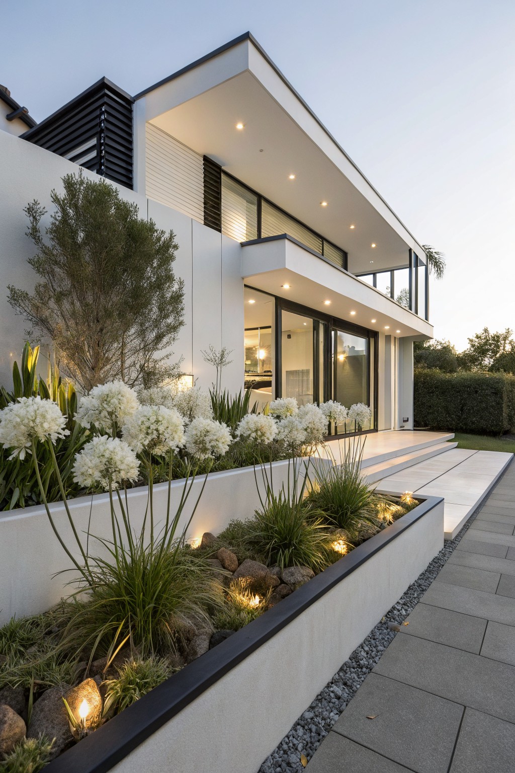 White Flowers in Raised Beds