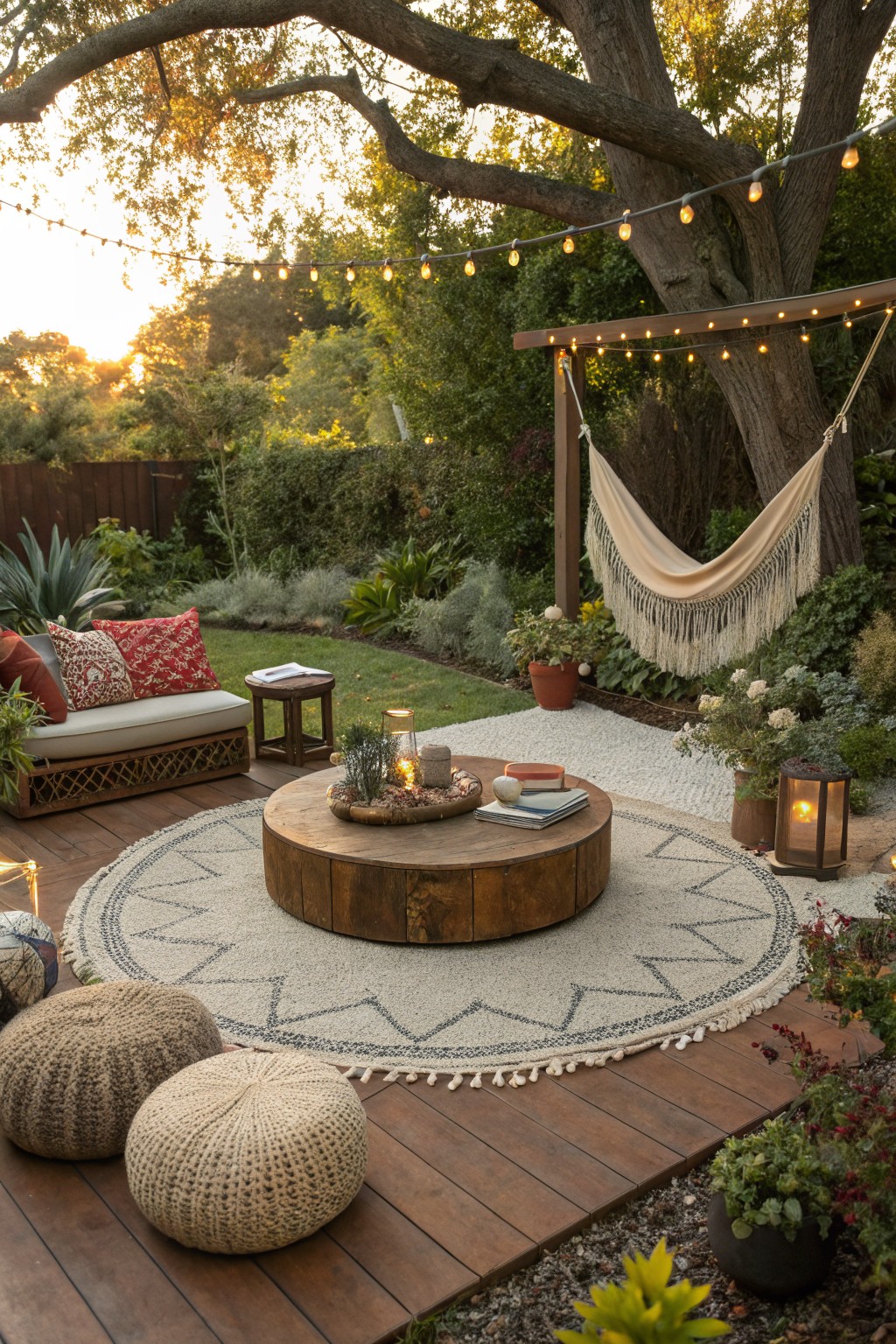 Patio Lounge Bordered by Dahlias