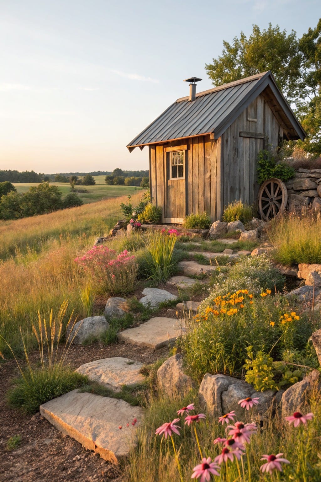 Natural Stone Steps to the Shed