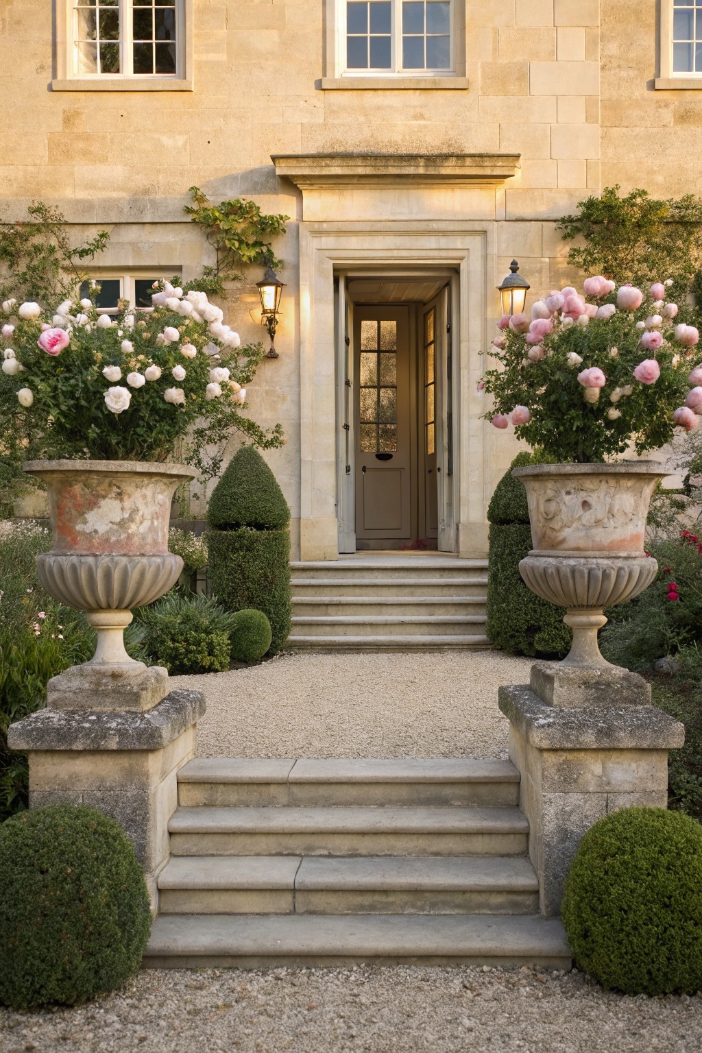 Camellia Urns Beside Front Steps