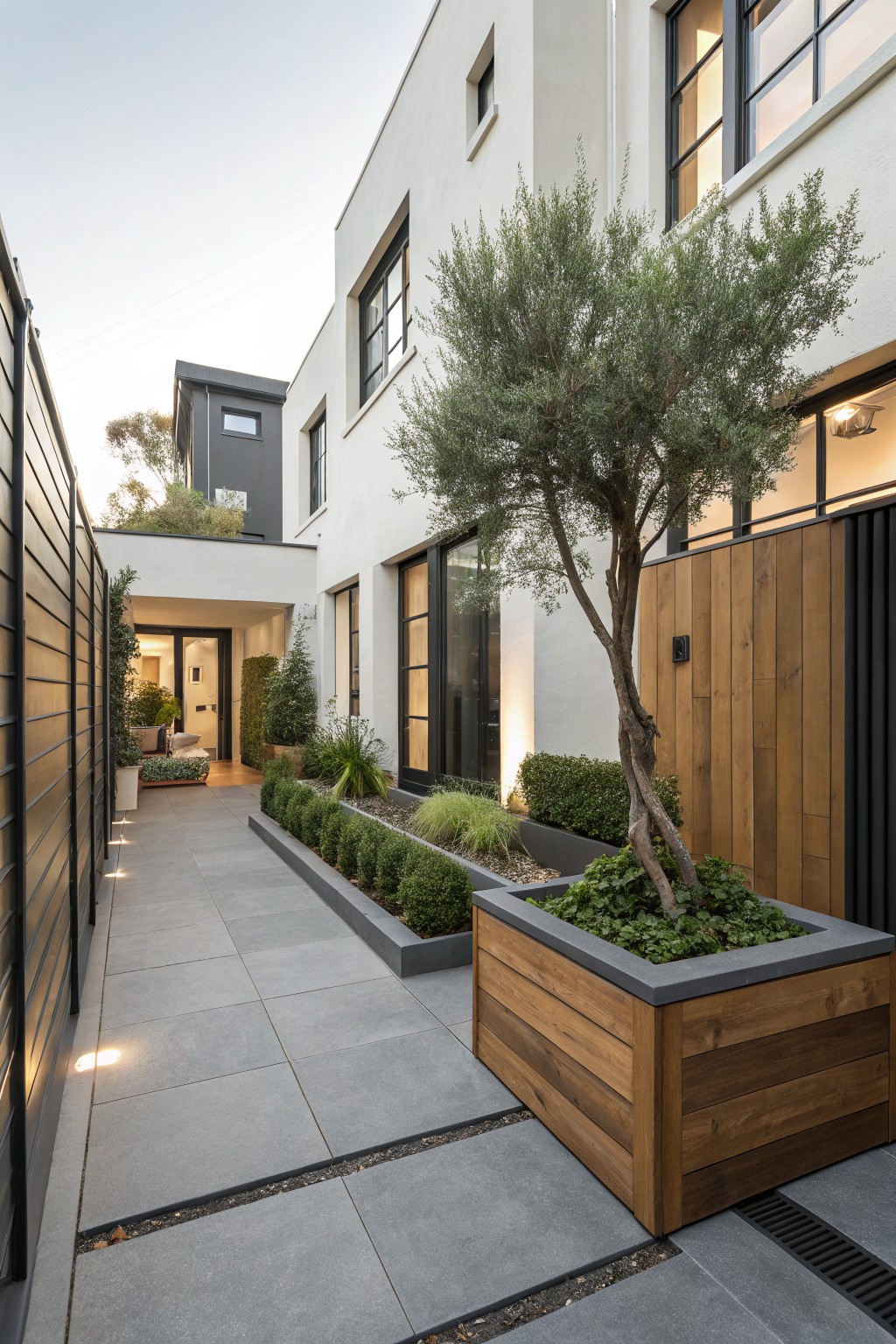Linear Walkway with Boxwood Edging