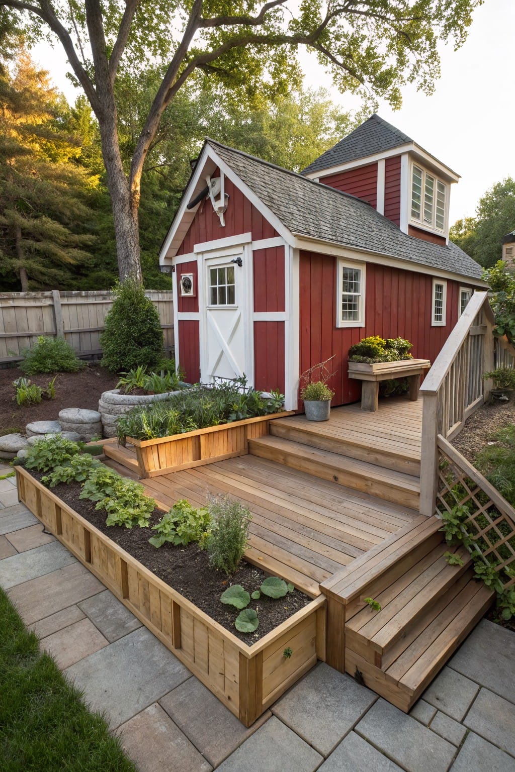 Backyard Garden Shed on a Raised Deck