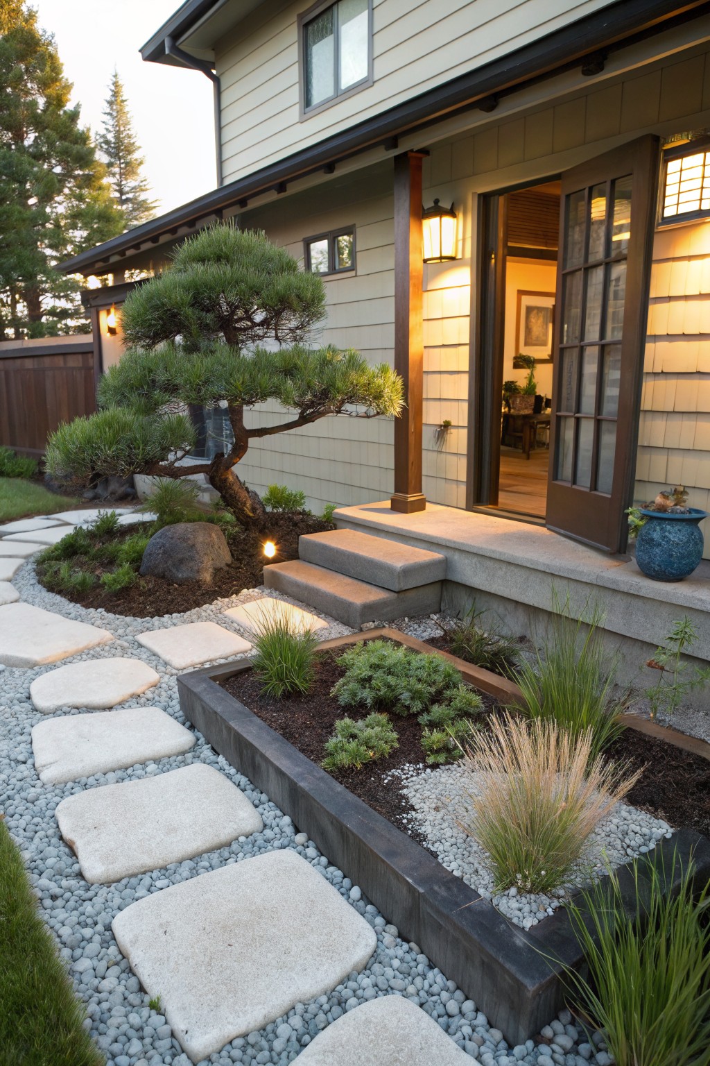 Winding Stepping Stones in Gravel Mulch