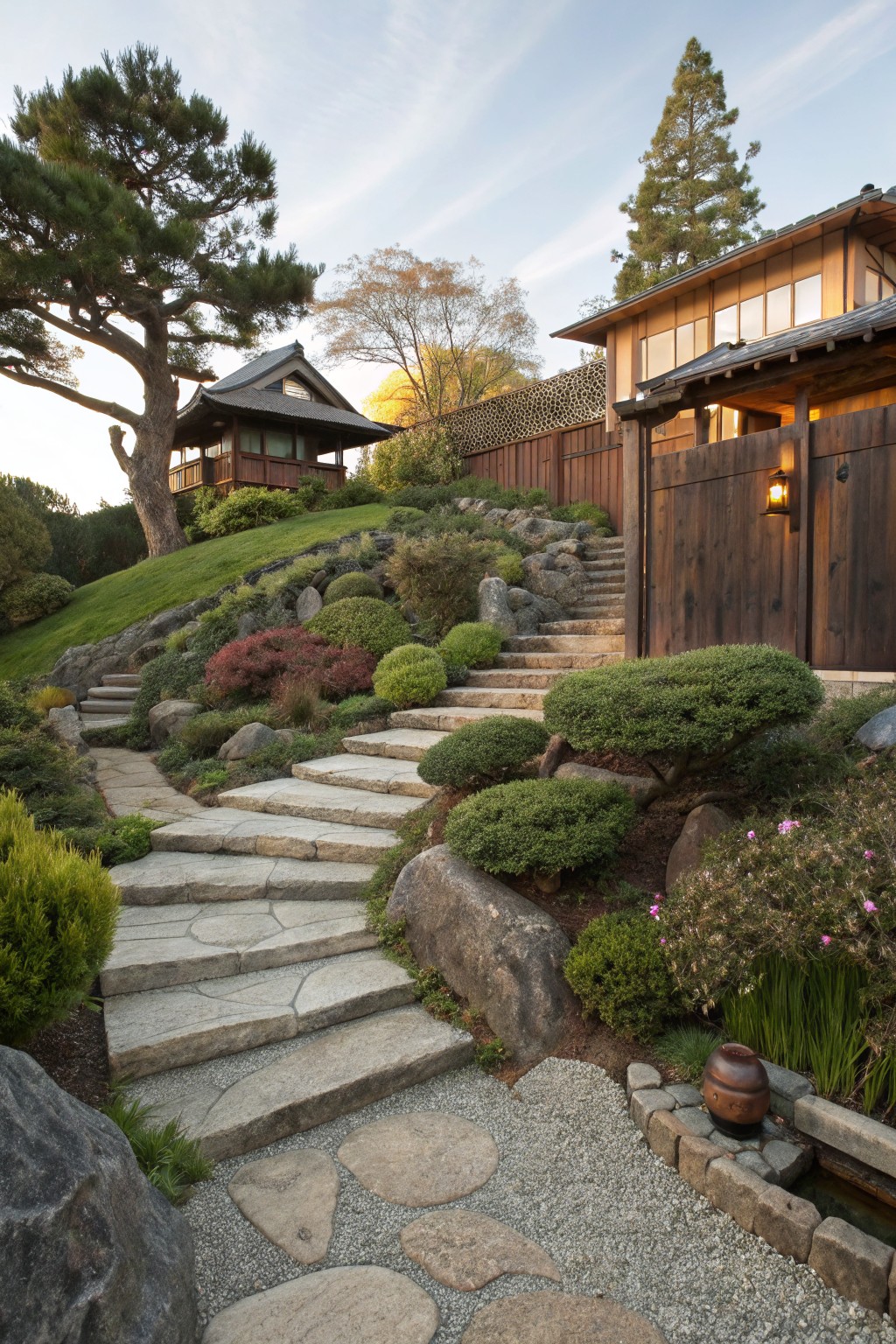 Winding Stone Steps in a Rock Garden