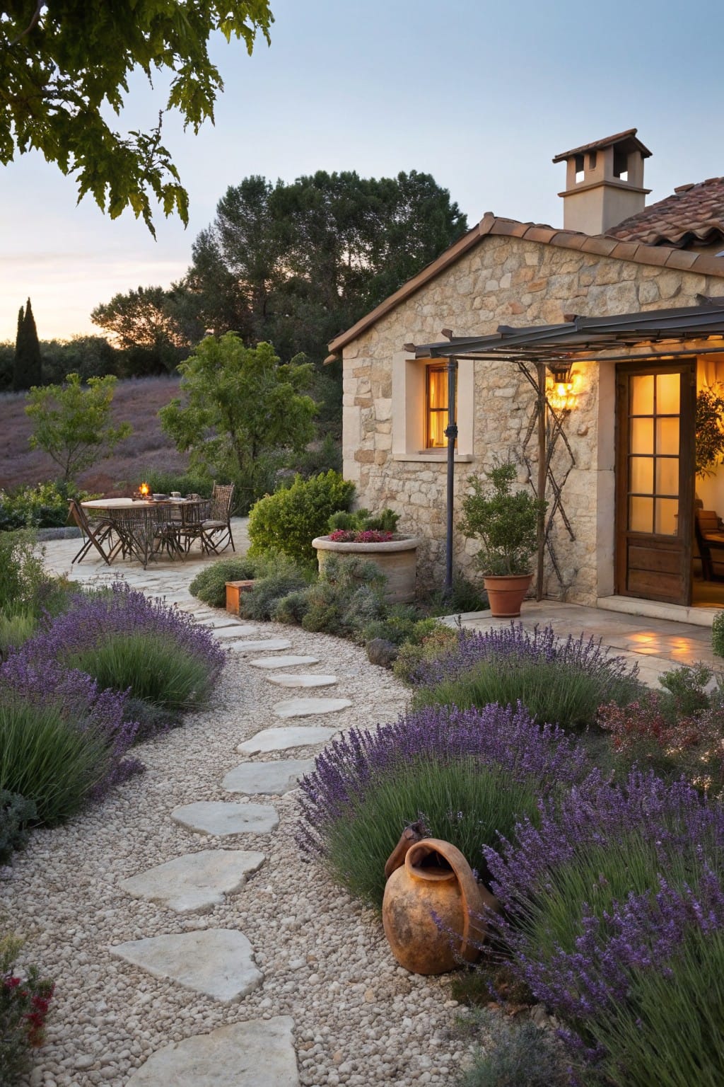 A Stone Pathway Through Lavender