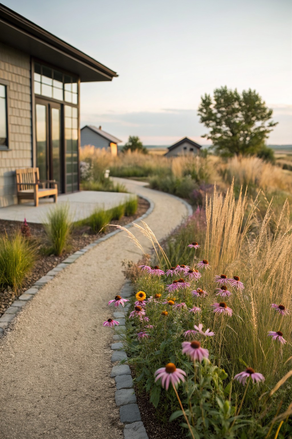 Winding Gravel Paths with Tall Grasses