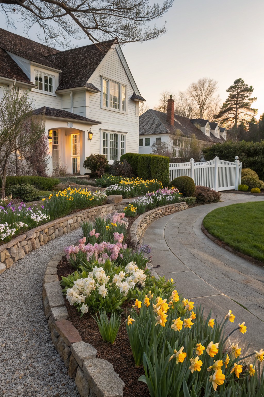 Curved Path Lined with Flower Beds