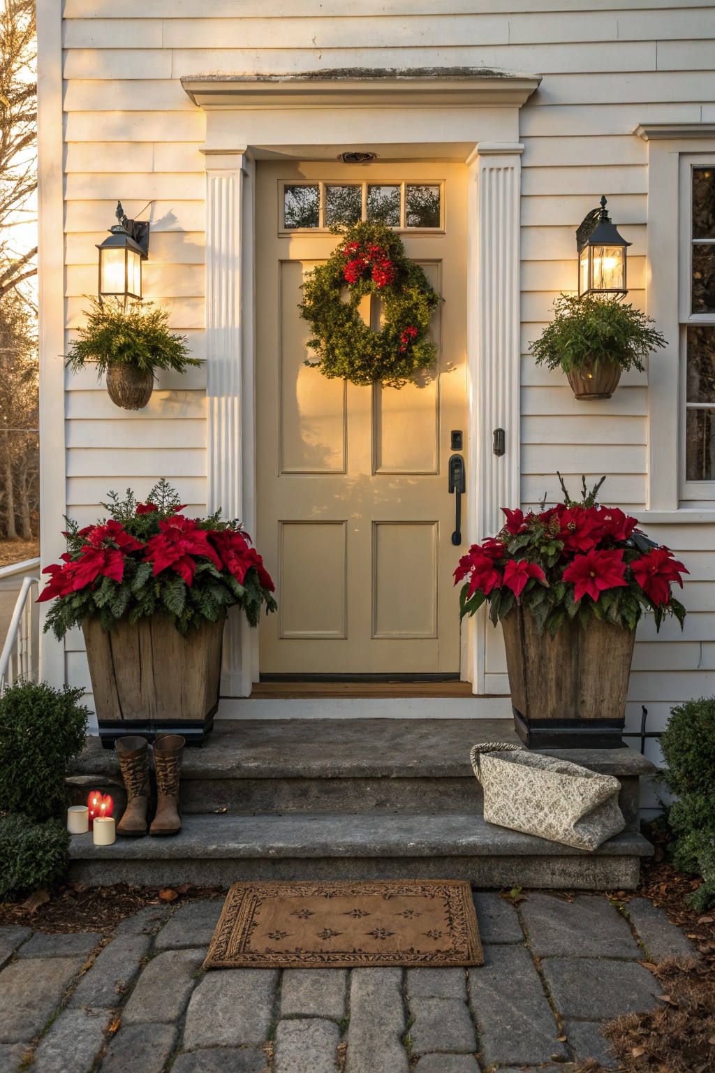 Flank the Front Door with Poinsettia Planters