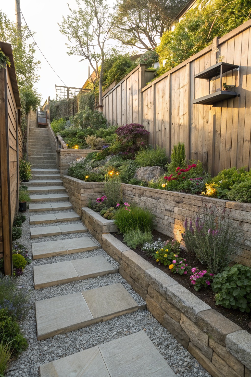 Terraced Stone Walls for Sloped Flower Beds