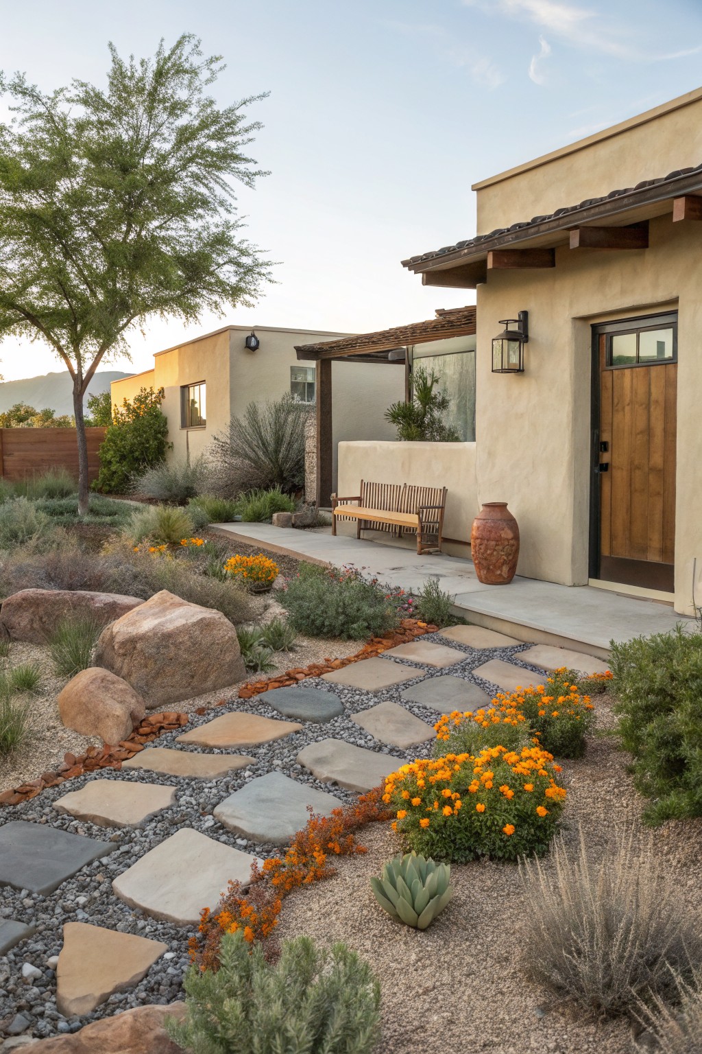 Winding Flagstone Paths in Desert Gardens