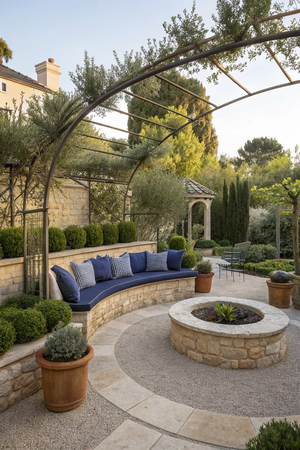 Curved Bench Seating Around the Fire Pit