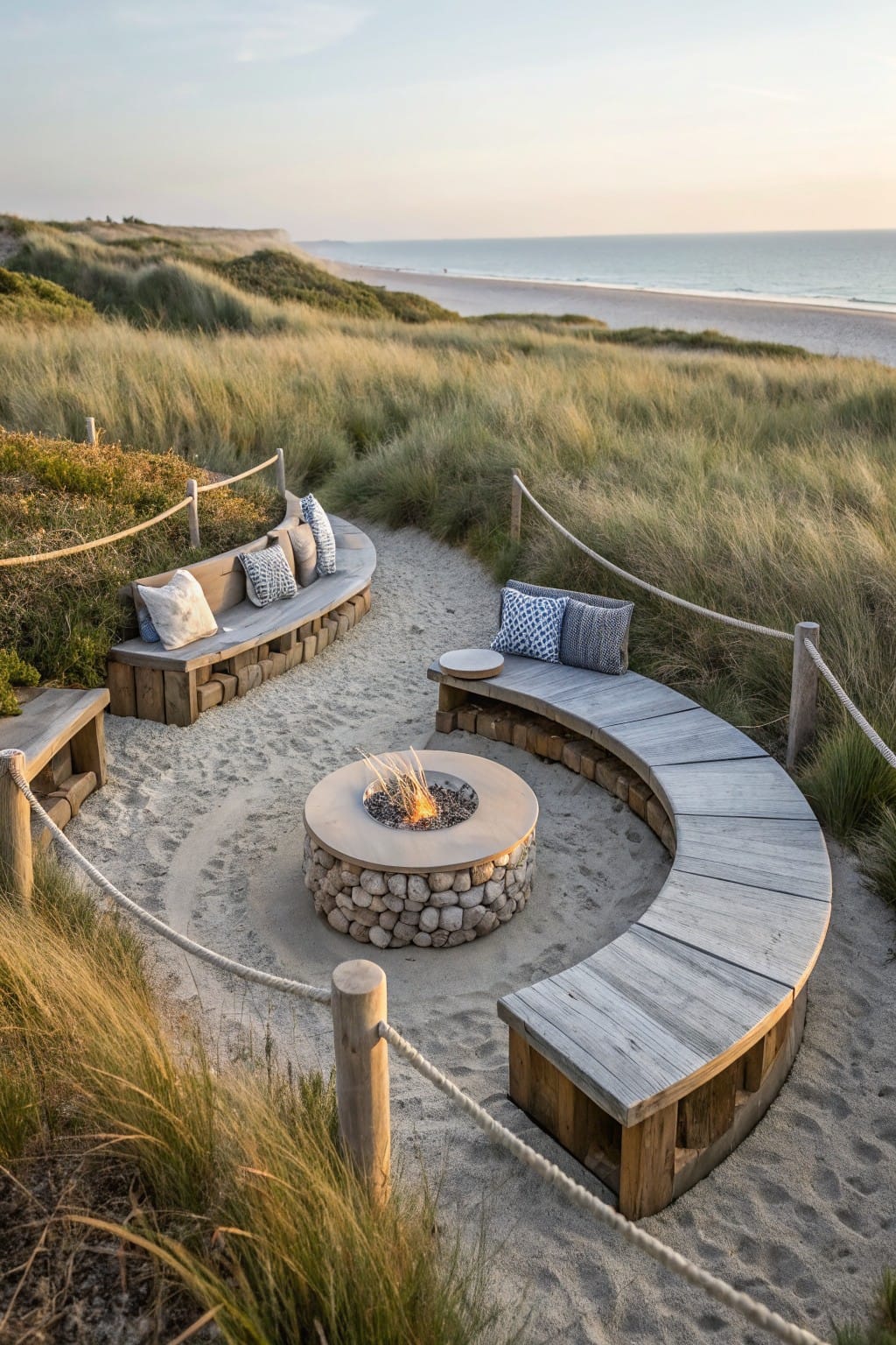 Rock Fire Pit with Curved Benches