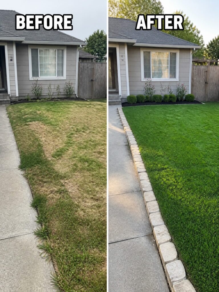 22 Beautiful Lawn Before and After Ideas for A Cleaner Yard Before and after views of patchy brown lawn transformed into lush green grass