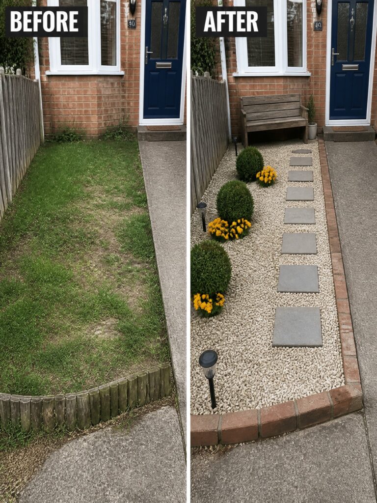 21 Cheap Garden Before and After Ideas With Big Visual Impact Before and after of a house side yard transformed into gravel garden with bench